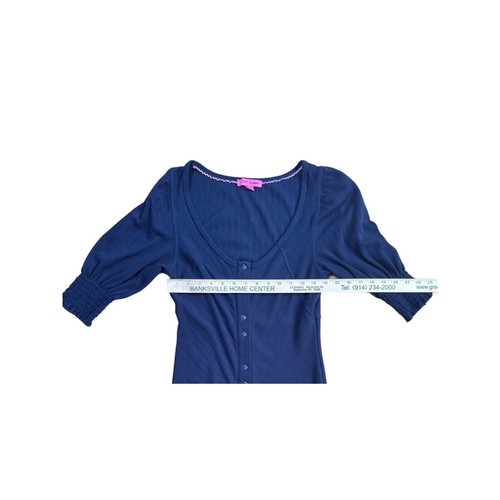 Betsey Johnson | Navy Blue Button-up Puff Sleeved Midi Dress Women's Size M - Picture 4 of 8