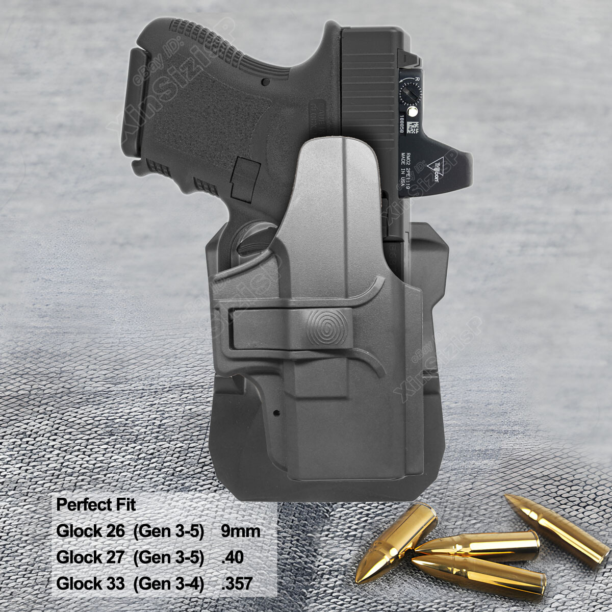 Tactical OWB Holster for Glock 26 27 33 Gen 1-5 with 360-Degree Adjustability