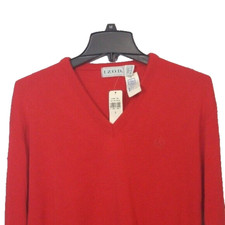 Mens IZOD V Neck Dad Grandpa Sweater Large Red Acrylic USA Thin Knit Vintage