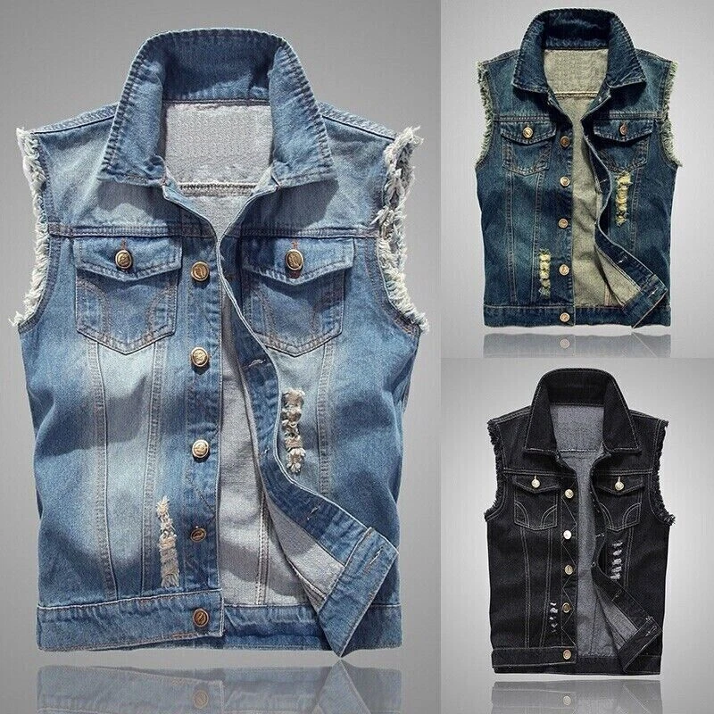 Mens distressed denim clearance vest