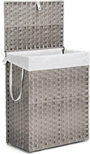 JHK Woven Laundry Basket Lid 90L Capacity Hamper Foldable Rattan Clothes Hamper