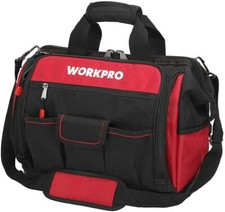 WORKPRO 16" Wide Mouth Tool Bag with Water Proof Rubber Base For Tool Storage