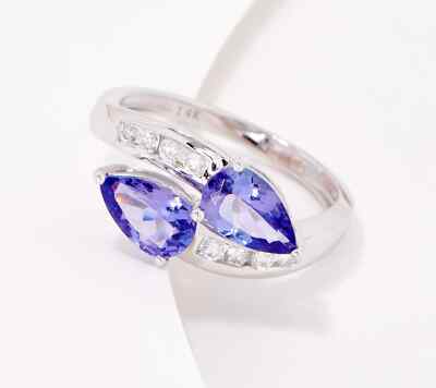 Affinity Gems Pear Cut Tanzanite & Diamond Ring 14K White Gold Sz 10 J368256 QVC