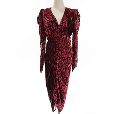 Rococo Sand NWD Haven Long Sleeve V-Neck Midi Dress Size M in Black/Red Velvet