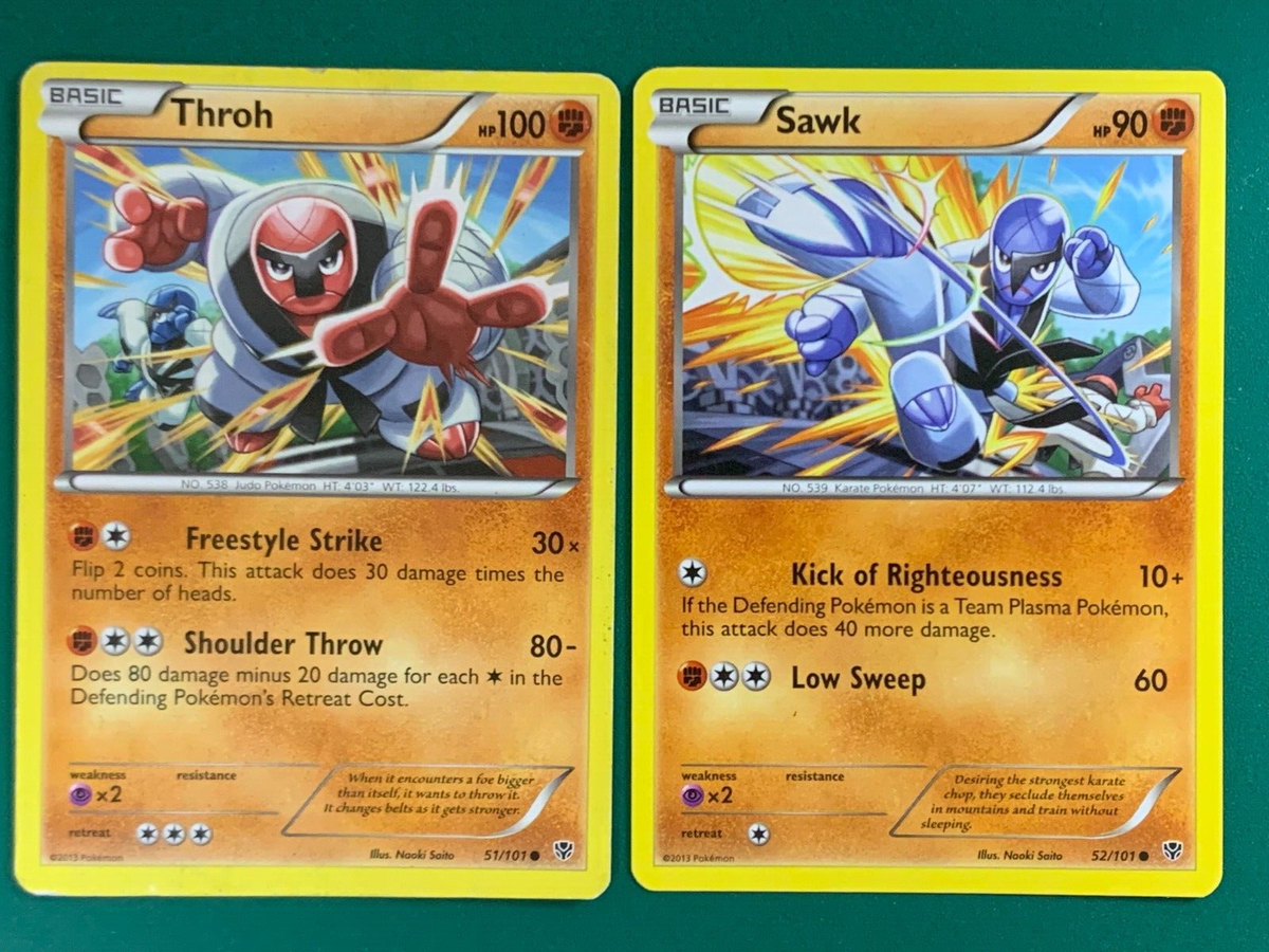 Throh 51/101 +Sawk 52/101 B&W Plasma Blast Common Pokemon TCG Non