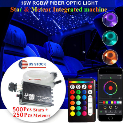 750x Fiber Optic RGBW LED Car Headliner Star Meteor Ceiling Light APP RF Control