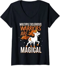 Multiple Sclerosis Warriors Magical Unicorn Ladies' V-Neck Tshirt