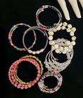 VTG ESTATE JEWELRY LOT BEADED COIL WRAP BANGLE BRACELETS GLASS +CRYSTAL AB BEADS — photo 2