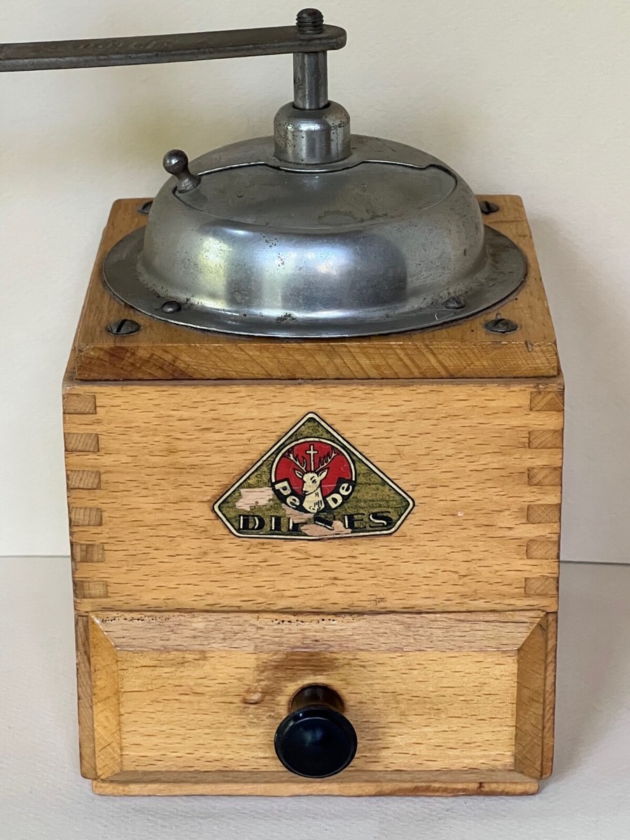 Vtg PeDe Peter Dienes WOOD COFFEE MILL GRINDER Hand CRANK & DRAWER