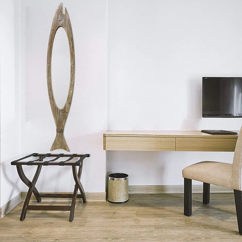 Wooden Fish Mirror Decor Hanging Wood Fish Mirror Decorations for Wall, Rustic N - Image 2 of 4