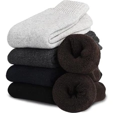 VoJoPi Wool Socks Mens, 5 Pairs Thermal Black/Blue/Brown/Dark Gray/Light Gray