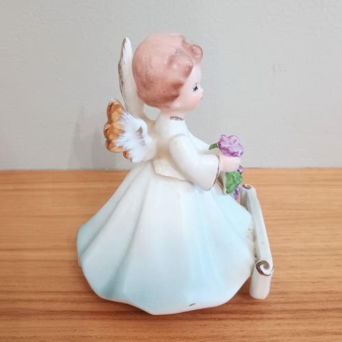 Vtg Wheelock Peoria February Birthday Angel Porcelain Purple Flowers REPAIRED - Picture 4 of 9
