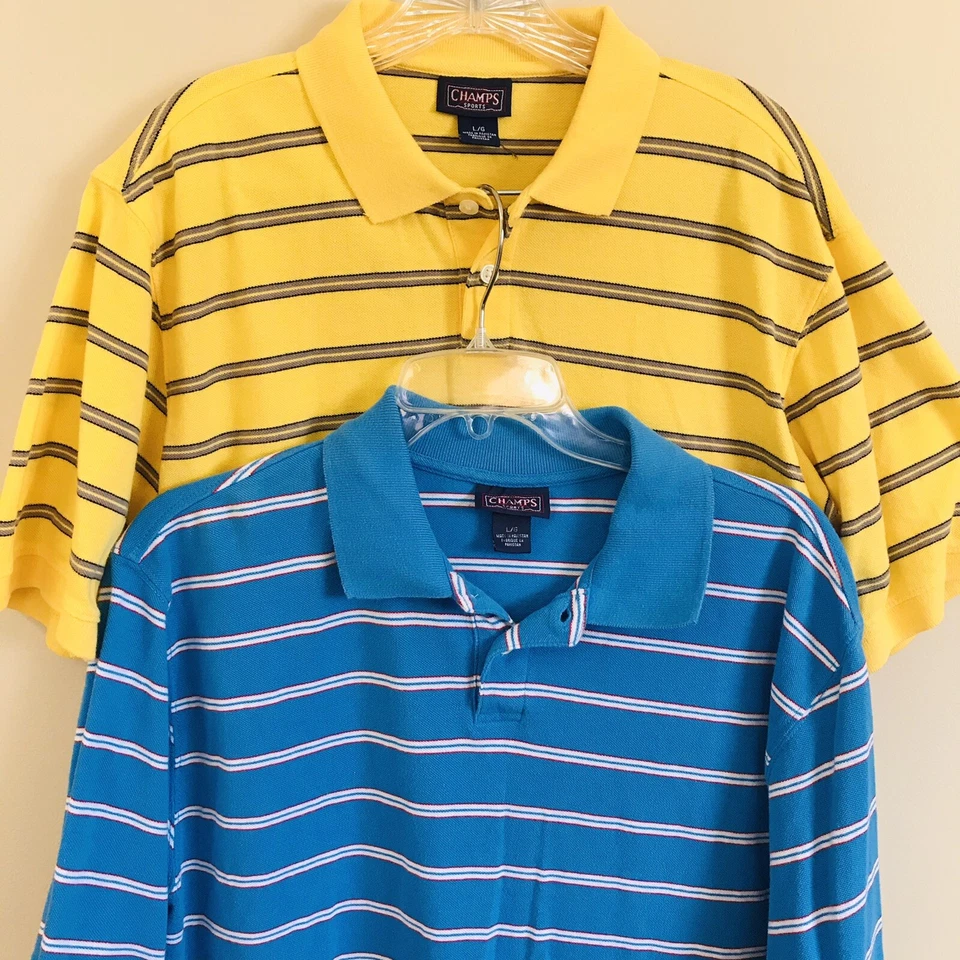 Lote de 2 Polo Champs Sports Hombre Talla L,1 Azul 1 Tira Amarilla Manga Corta Foto 2 de 4