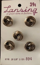 Set of 5 New Antique Gold Color Round Buttons 5/8" wide Metal Shank Swirl Design