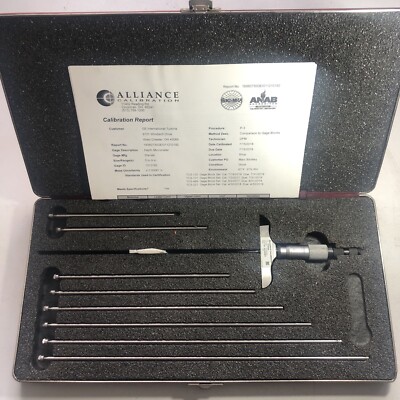 Starrett 445-9L 2-1/2  Base Depth Micrometer 0 to 9'' W/Calibration Report (L6)