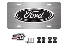 BLACK FORD WITH BRUSHED STEEL LOOK VEHICLE ALUMINUM LICENSE PLATE TRUCK CAR TAG