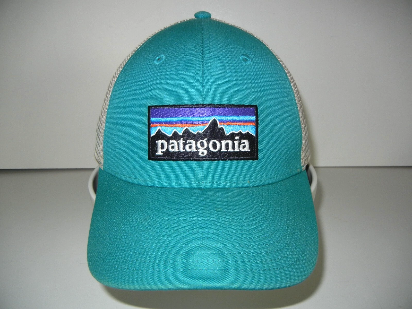 PATAGONIA Teal/Brown SHOP STICKER LOGO TRUCKER HAT Outdoor Hike Gym Snapback Cap