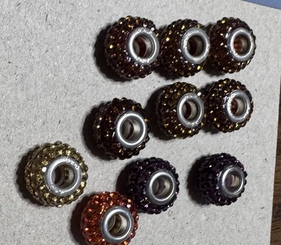 Lot of 11 Multicolor Crystal Rondelle Rhinestone Beads Large Hole