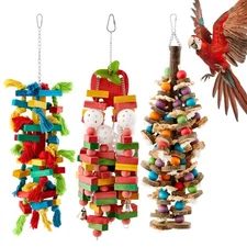 3 Pcs Extra Large Bird Parrot Toy Multicolored Natural Wooden Parrot Cage Che...