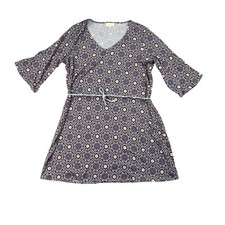 Dept 222 Womans Dress Size 1X Floral Bell Sleeve V Neck Soft Belt Boho Peasant