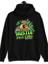HOT-Black Hustle 247365 Money Bag Graphic Hoodie - Unisex Oversized Streetwear S
