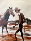 Wandering Cowboy & Horse 12"x16"Original Expressionsim Canvas Design Home Art — photo 4
