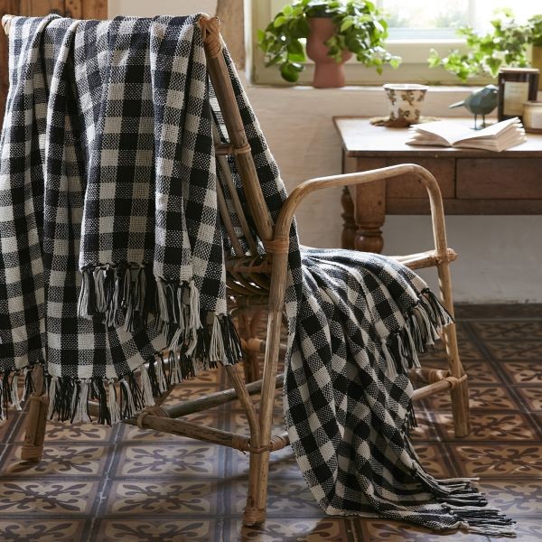 Plaid à franges 180x220 cm RPET GABRIEL grand jeté canapé
