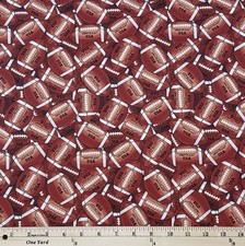 Cotton Footballs Packed Footballs Sports Brown Fabric Print by Yard D668.81