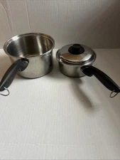 Deluxe Permanent Stainless Saucepan 8 Inch With Lid Vtg 2 qt Black Handle 3pc