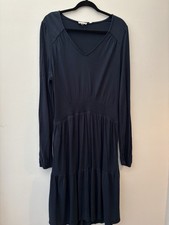 FatFace navy blue long sleeve soft & stretchy maxi dress | elasticated waist 16