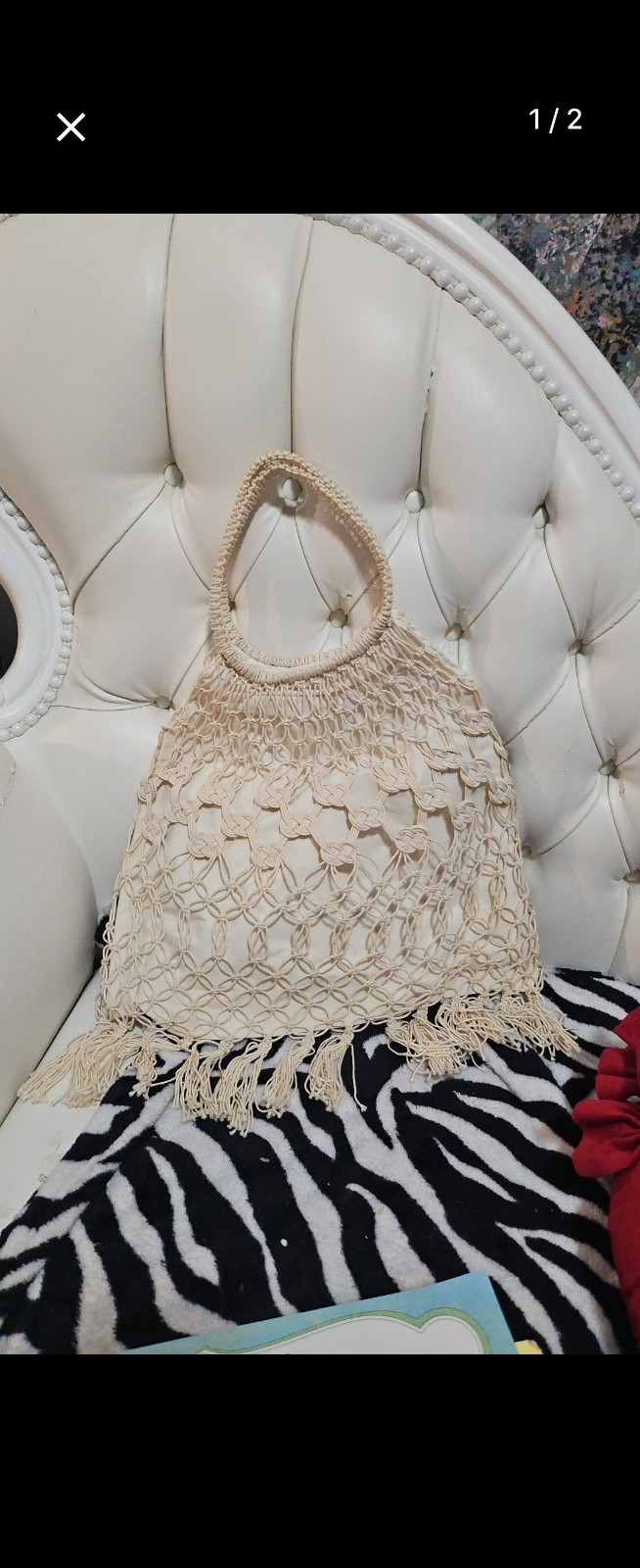 Off White Macrame Handbag - image 1