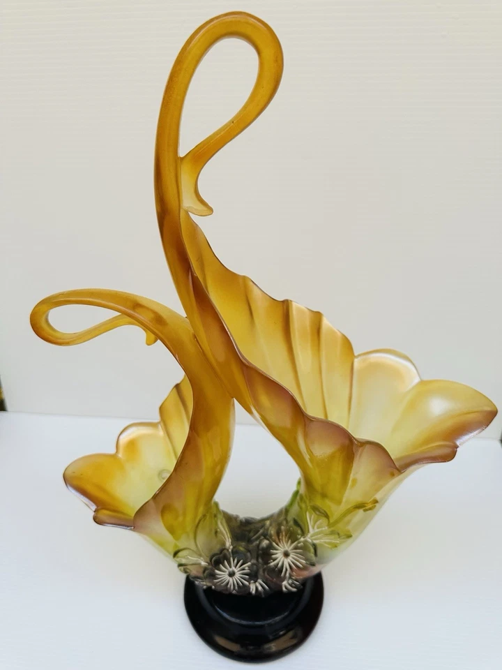 Raro Hermoso Florero de Mesa Centro de Mesa Pearl Illusion Grande 17.5” Alto Base Oscura Foto 2 de 4