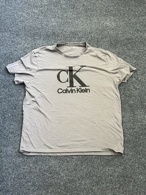 Calvin Klein Men s Gray 100% Cotton Logo Graphic Print Crew Neck T-Shirt, XL