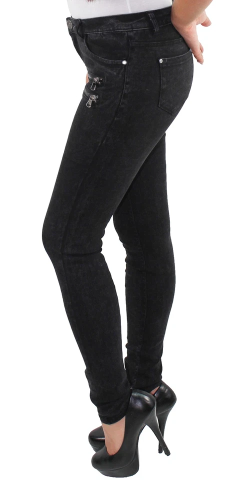 Damen Skinny Slim Fit Jeggings Treggings Leggings Hüfthose Stretch verwaschen - Bild 3 von 4