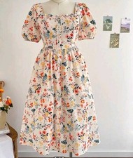 Pastoral Romantic Floral Dress Womans Plus 2X Puff Sleeves Modest Homestead Midi