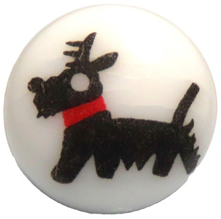 ADORABLE 1960'S WHITE PLASTIC BUTTON w/BLACK & RED SCOTTY DOG