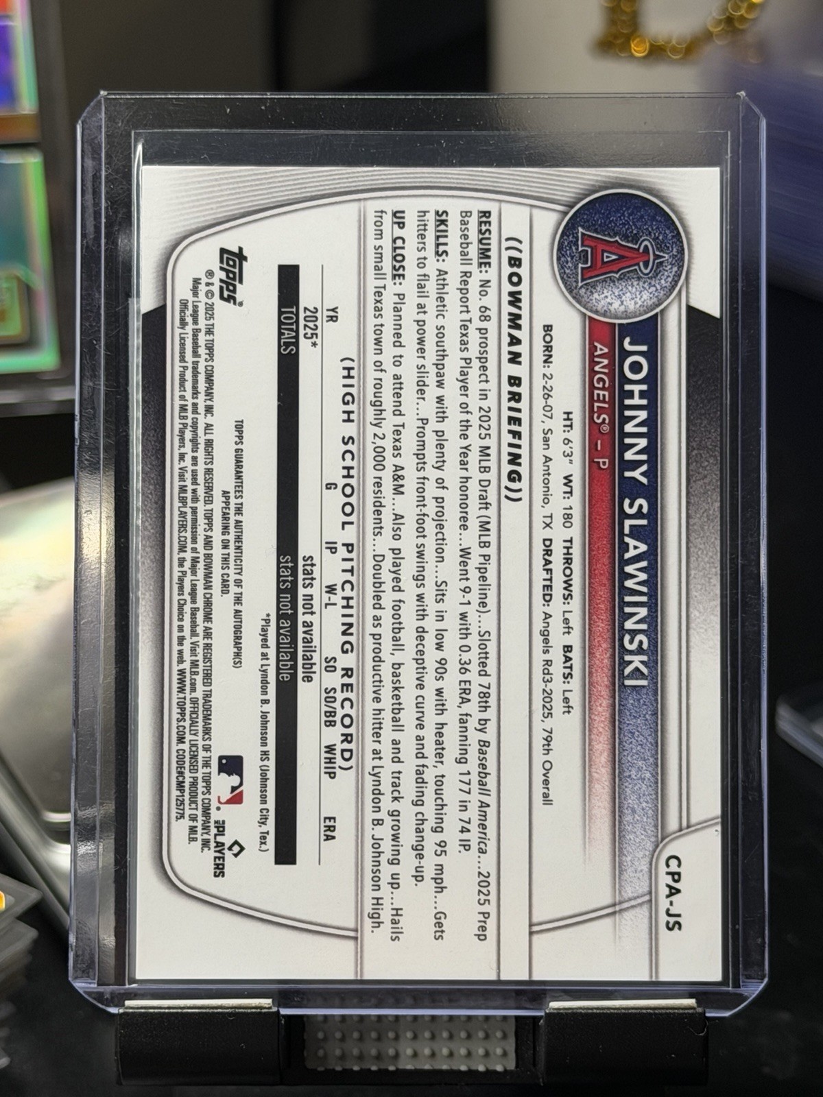 2025 Bowman Chrome Johnny Slawinski #CPA-JS 1st Bowman Chrome AUTO! ANGELS! view 2