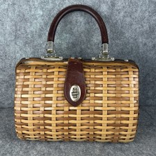 Vintage Woven Handbag Purse With Leather Strap And Buckle