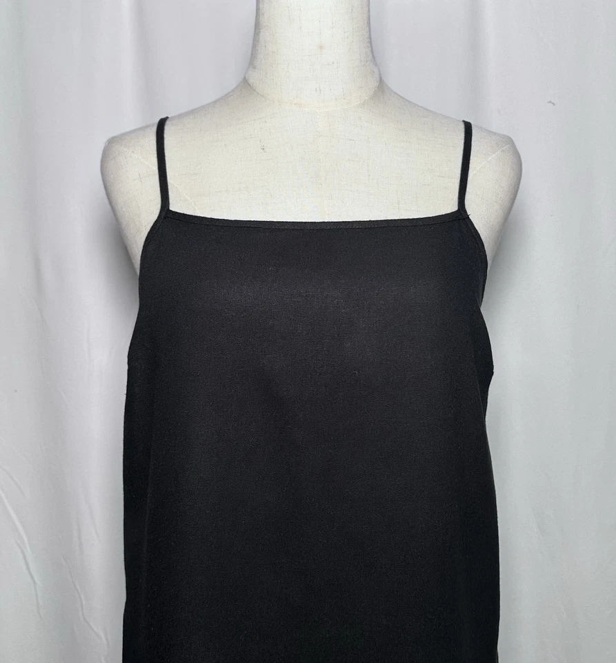 Calypso St. Barth Dress Shift Mini Small Spaghetti Linen Embroidered Black - Image 4 of 4