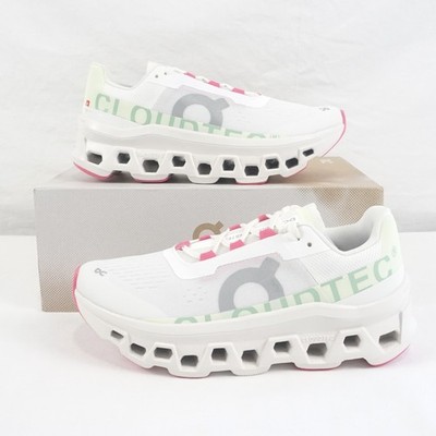 On Cloudmonster Running Lace-Up Shoes In White/Lima