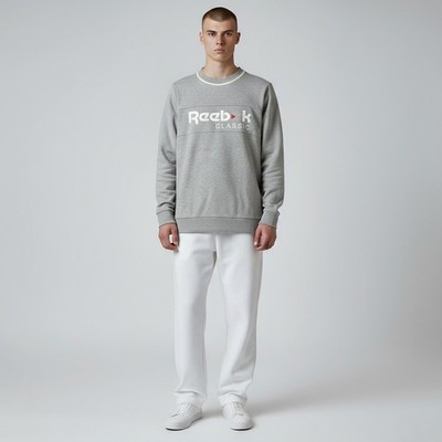 Reebok Klassisch Rundhalsausschnitt Pullover Grau Spellout Jahr 2017 GRÖSSE S
