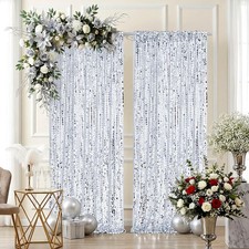 Silver Sequin Backdrop Curtain 4x8 Ft Wedding Reception Cake Table Decor