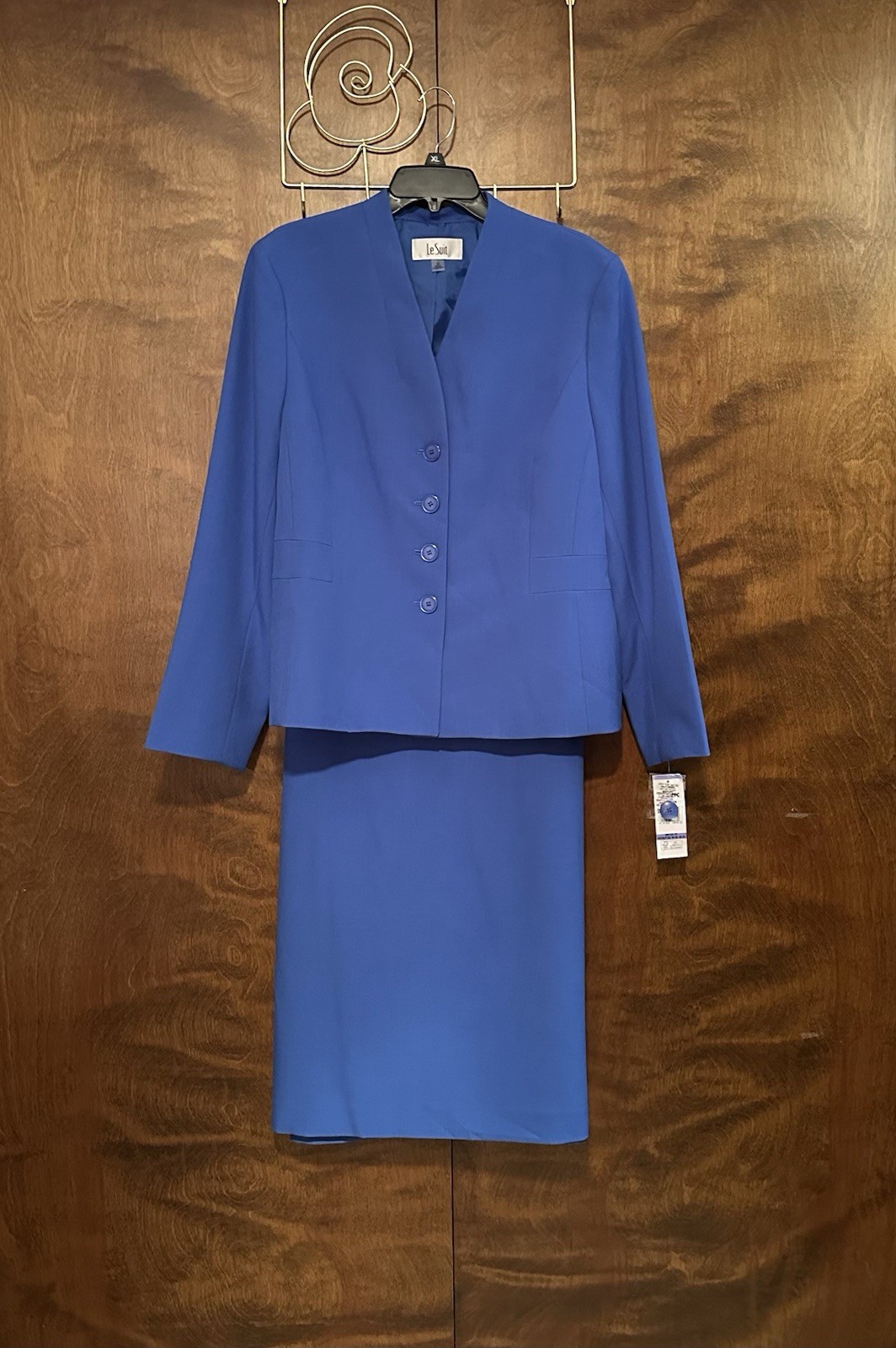Le Suit Stand-Collar Pencil Skirt Suit Set w/ Blazer Womens 18 Cornflower Blue