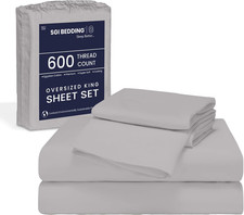 Luxury 120" x 80" King Sheet Set - 100 Egyptian Cotton, Silver