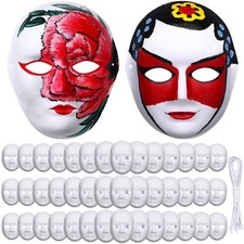 Aoriher 50 Pieces DIY Full Face Masks White Craft Plain Paper Mache Mask Blank P