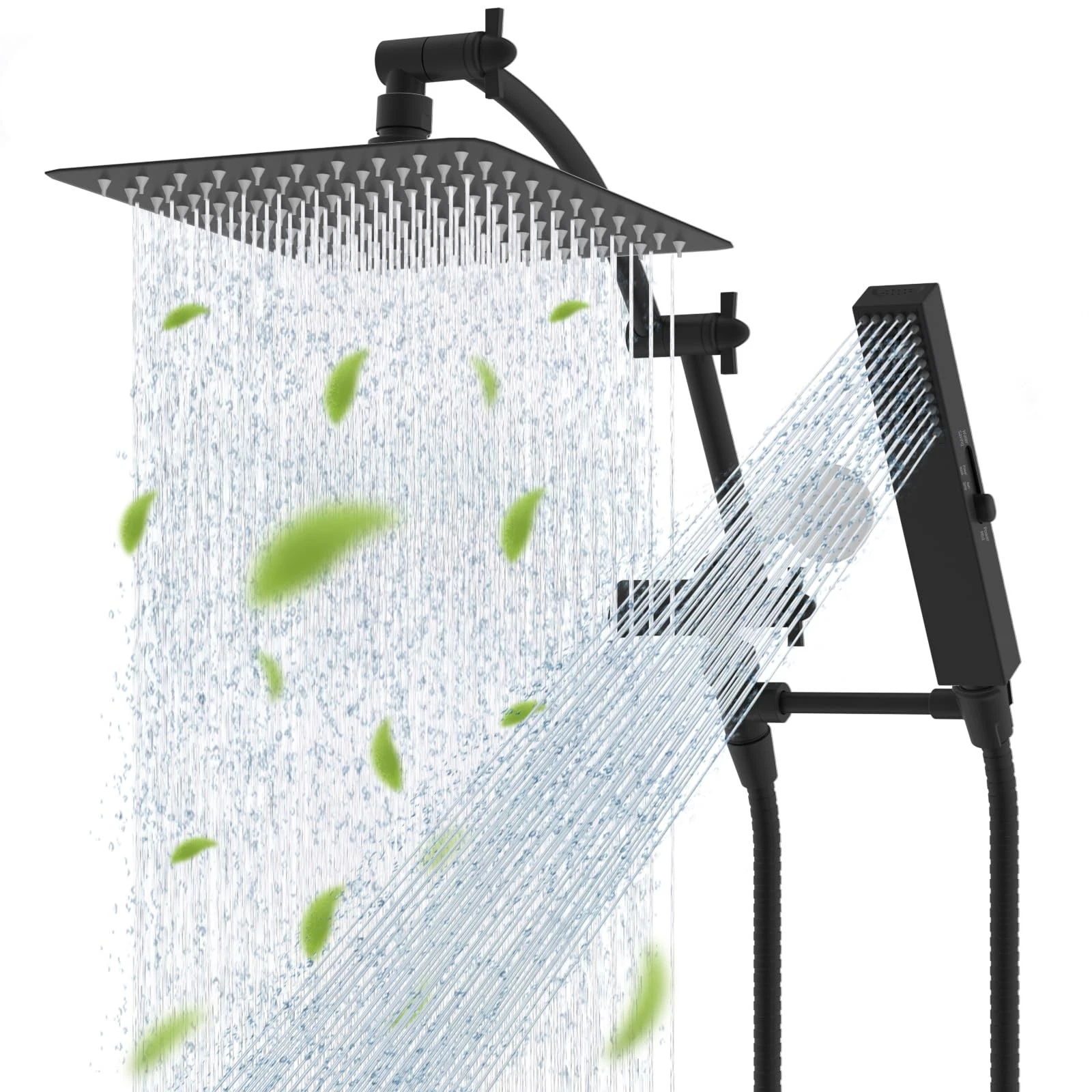 Metal Rainfall Shower Head Combo 16 Inch Extension Arm High Pressure 4 Spray Mod