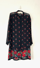 Monsson Shirt Dress Womens Sheer VTG Black Roses Long Sleeve Size 12