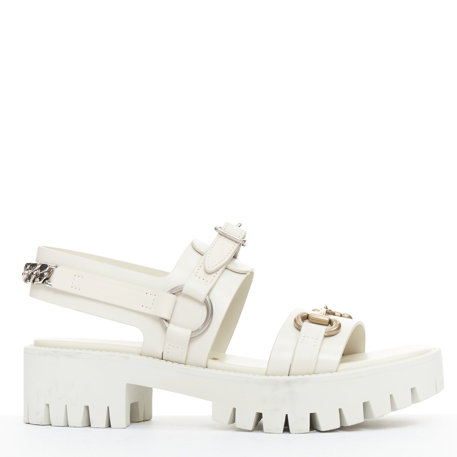 SAOLA GUCCI Bria mystic sandali papà suola a morso di cavallo bianco polpaccio EU37