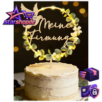 Tortendeko Firmung Cake Topper Holz Eukalyptus Mit LED Lichterkette Junge