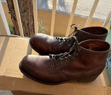 Made in USA Frye co; DK Brown prison Boots, Men's 5 inch Round Toe, lace up. EUC